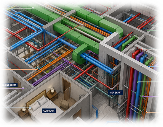 Clash-free BIM coordination for multi-building beachside resort in Hawaii